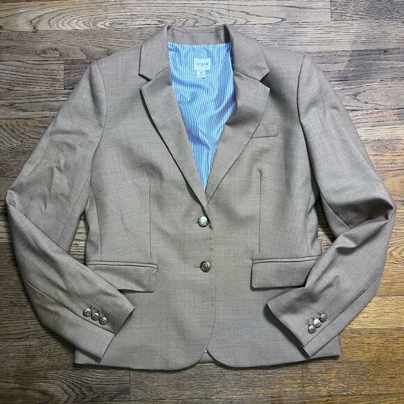 J. Crew Schoolboy Tan Blazer Jacket Wool Blend Womens Size 6 Gold Buttons Pocket - Picture 2 of 13